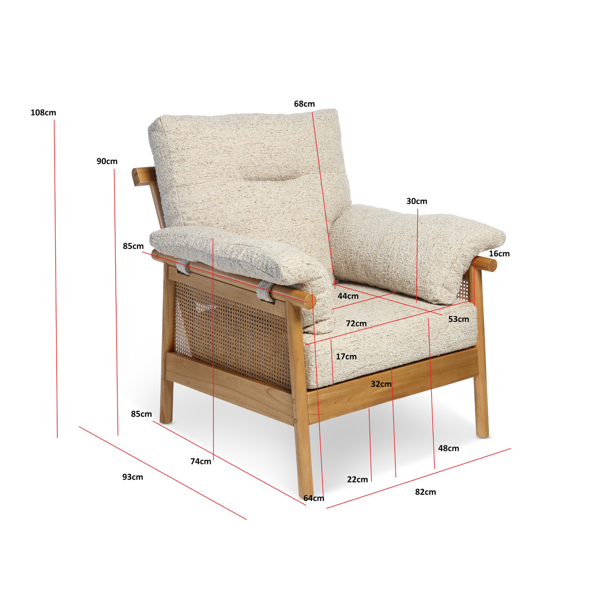 Mindi Light Oak Cane Armchair