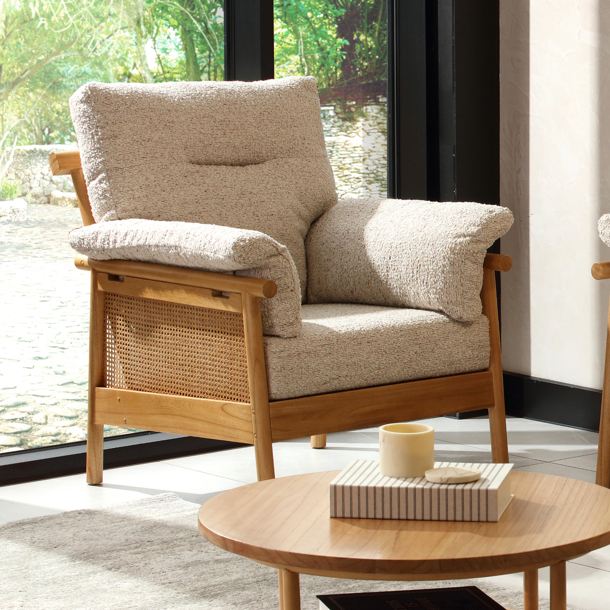 Mindi Light Oak Cane Armchair