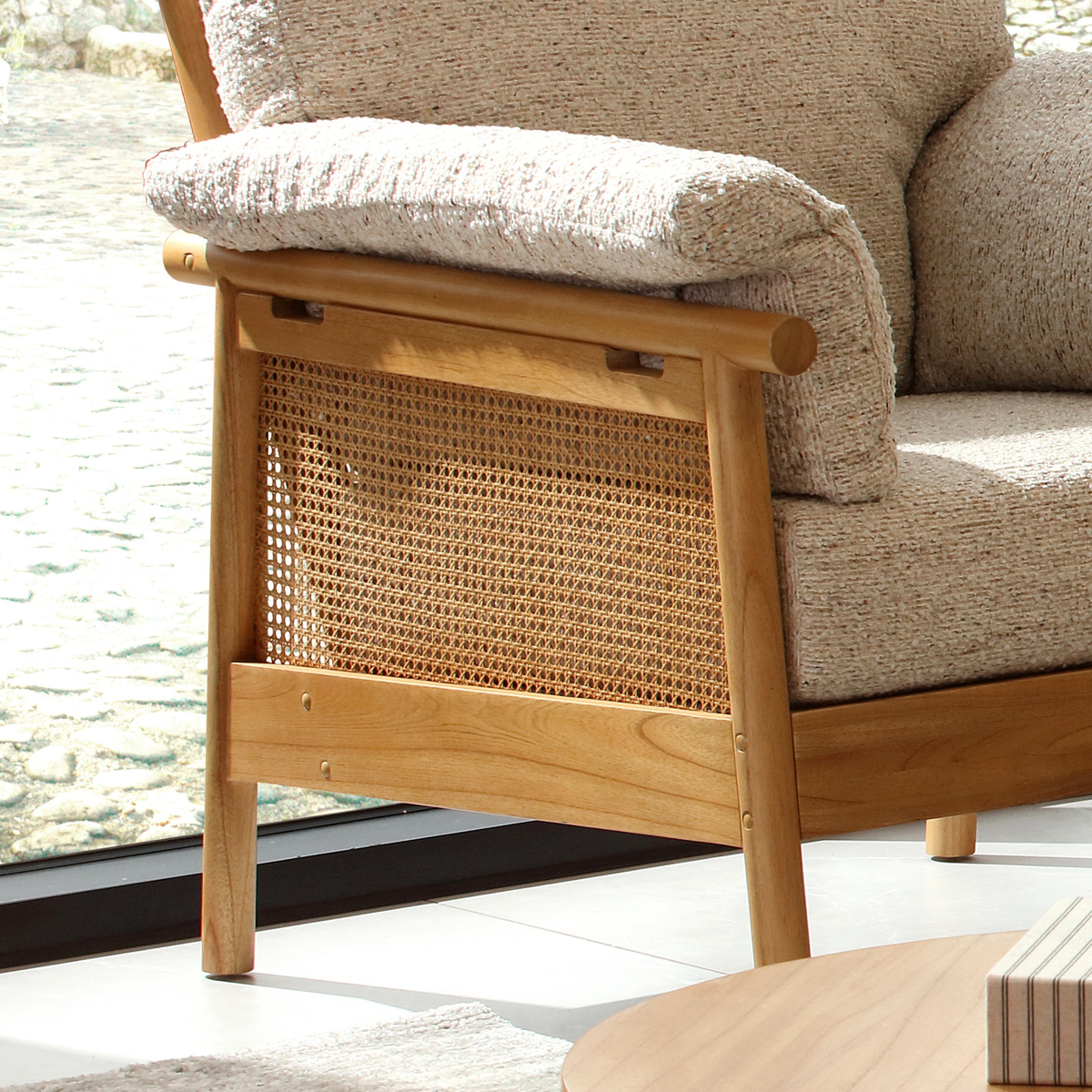 Mindi Light Oak Cane Armchair