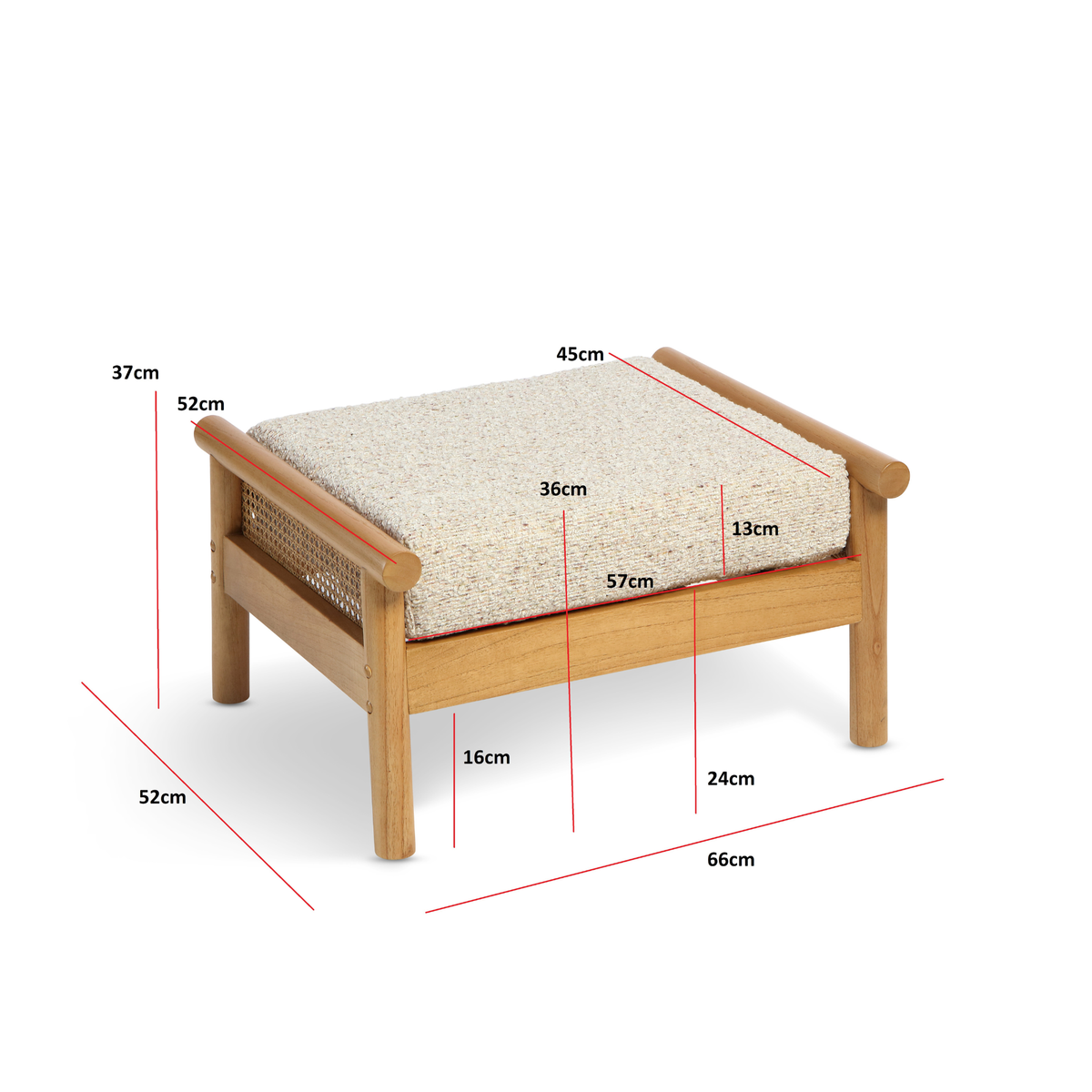 Mindi Light Oak Cane Footstool