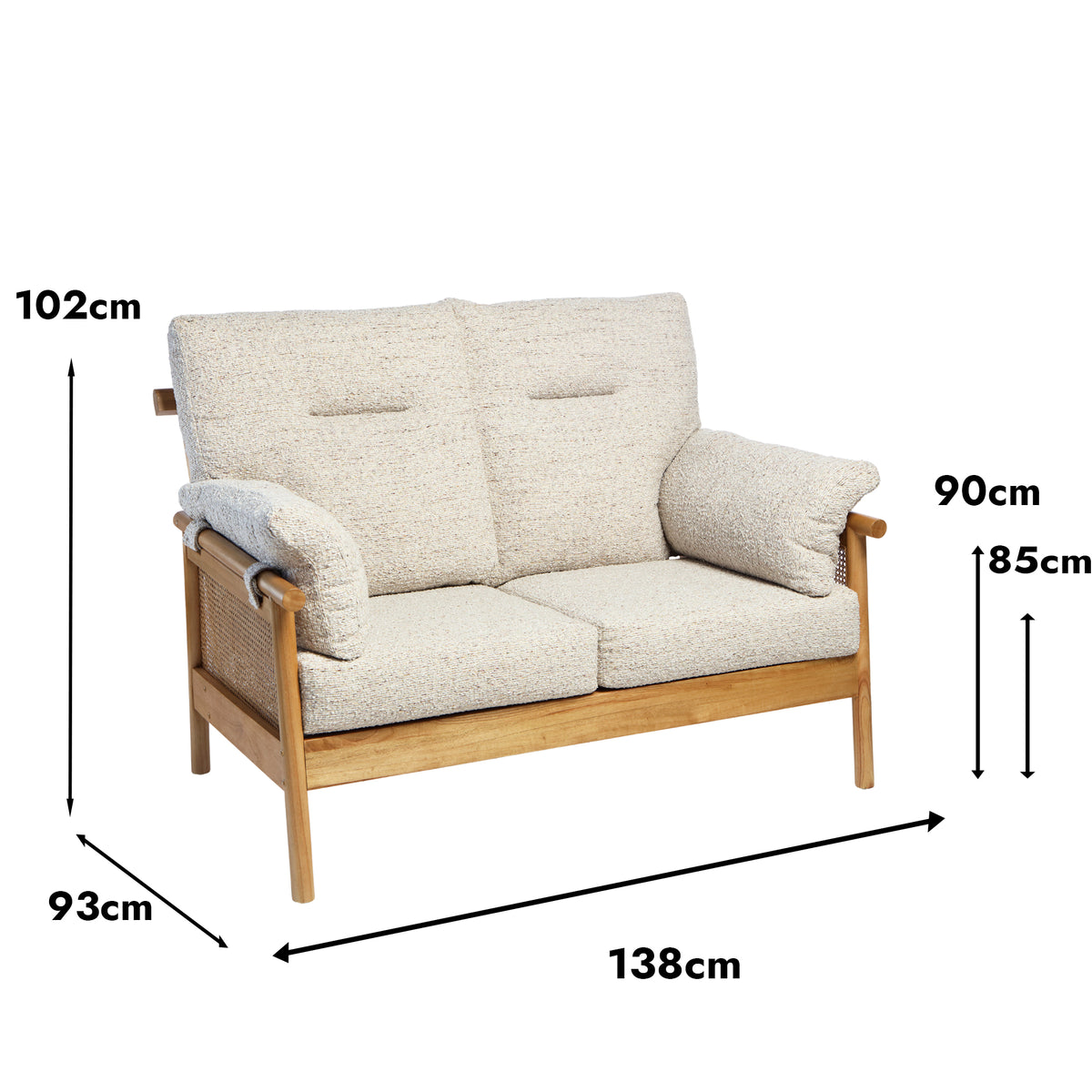 Mindi Light Oak Cane 2 Seater Sofa