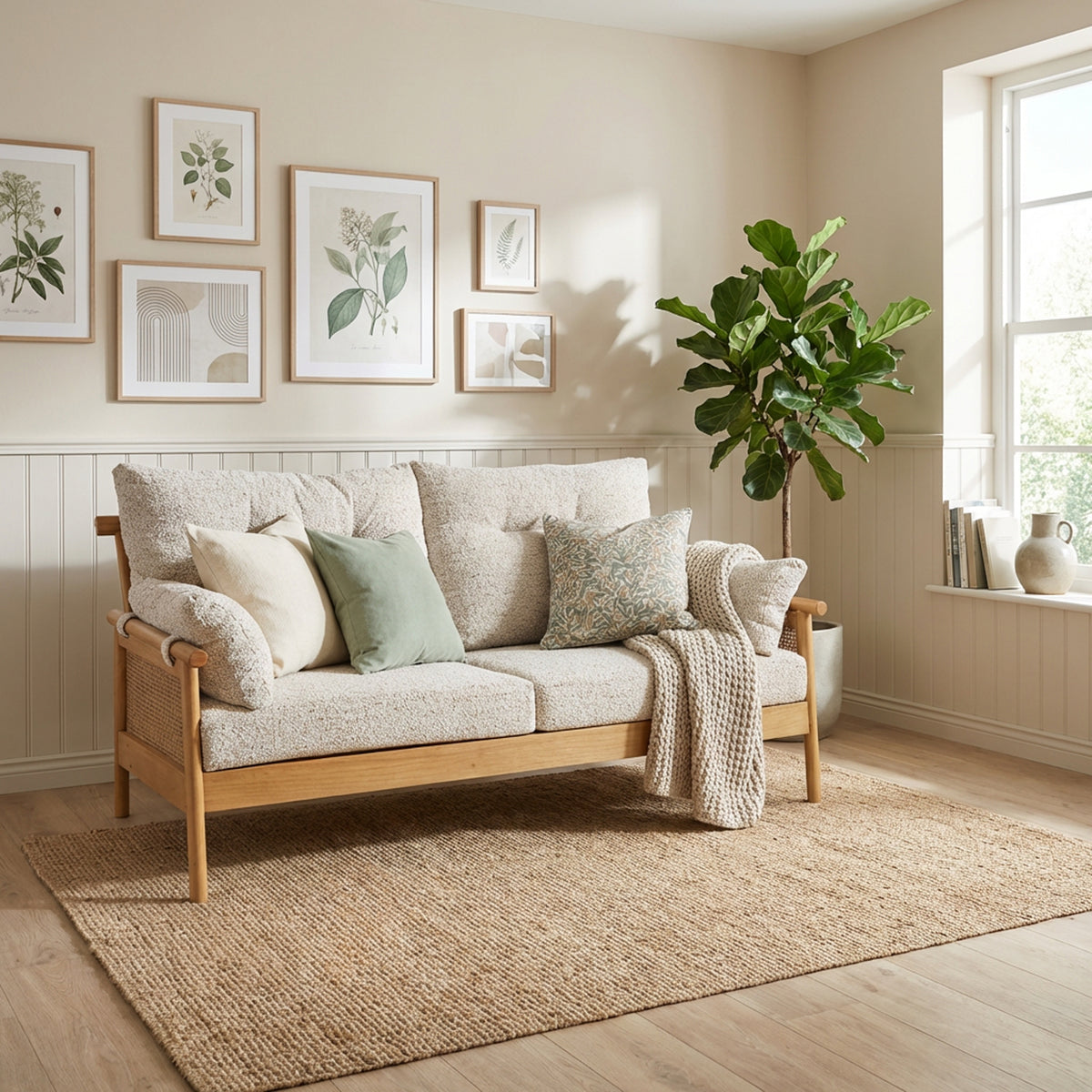 Mindi Light Oak Cane 3 Seater Sofa