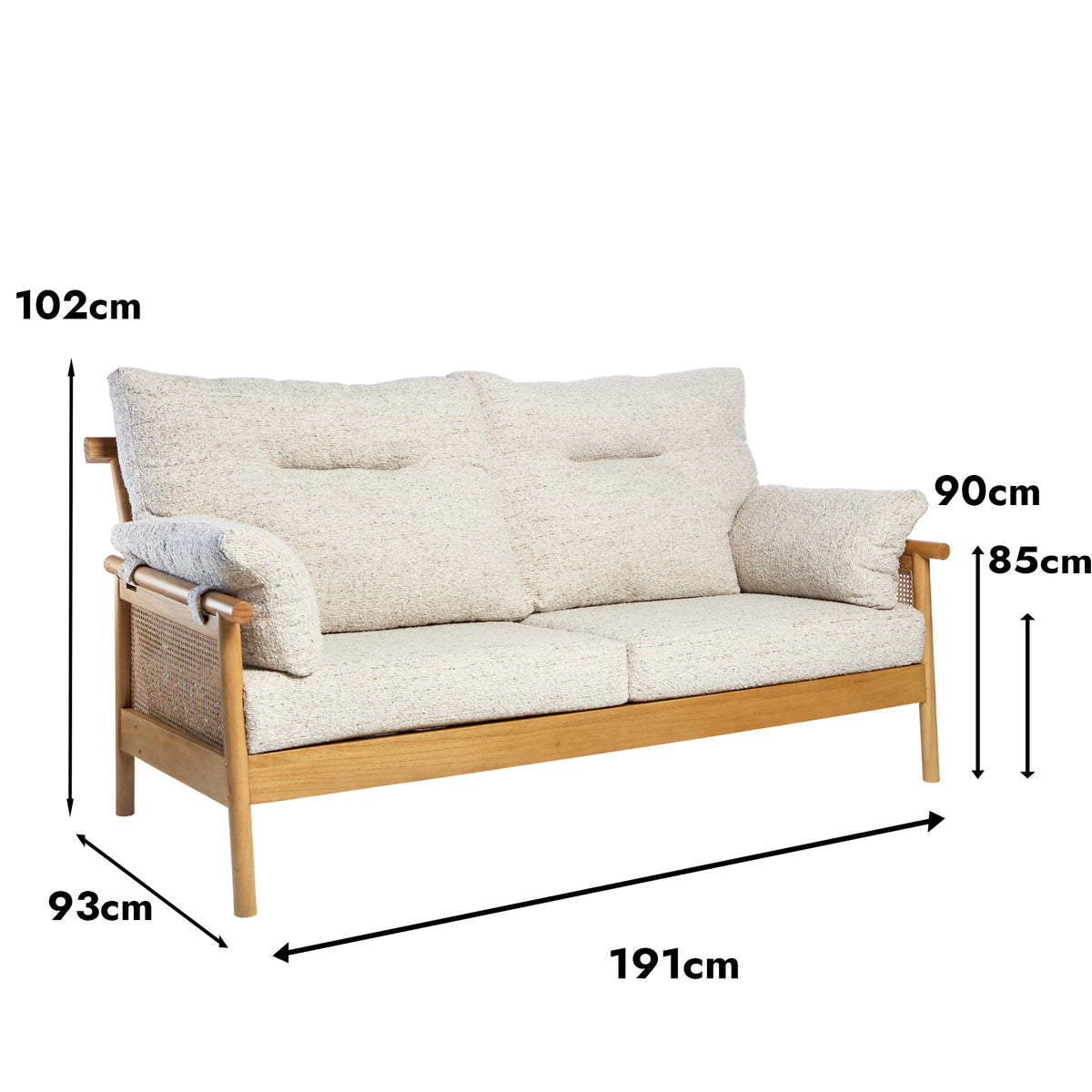 Mindi Light Oak Cane 3 Seater Sofa