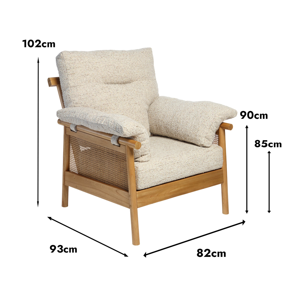 Mindi Light Oak Cane Armchair in Biscuit - Factory Fault