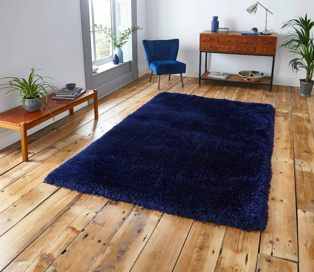 montana shaggy rug in dark navy blue 4 sizes available