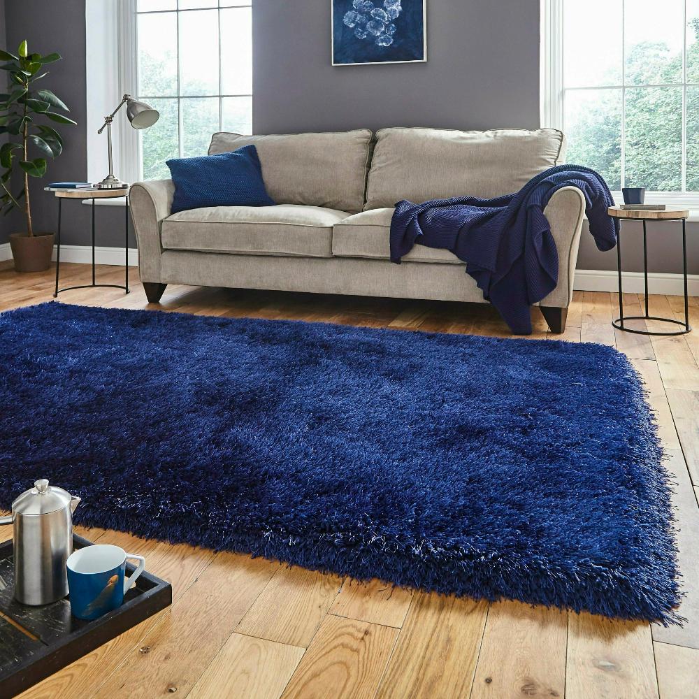 montana shaggy rug in dark navy blue 4 sizes available