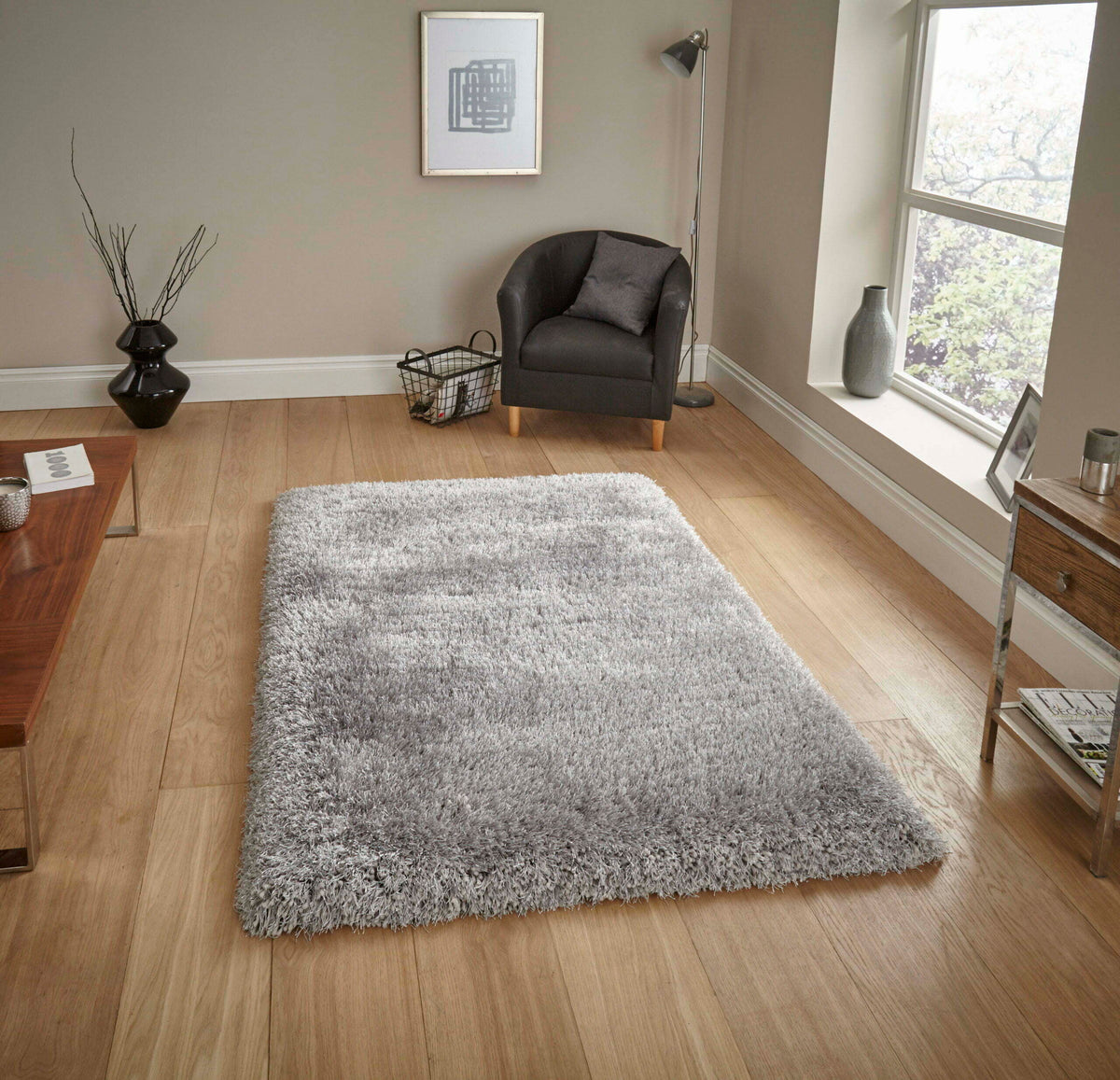 montana shaggy rug in silver 4 sizes available