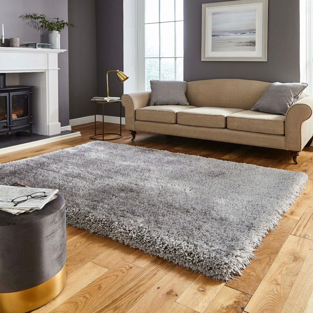 montana shaggy rug in silver 4 sizes available