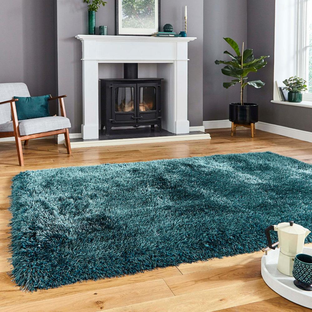 montana shaggy rug in steel green 4 sizes available