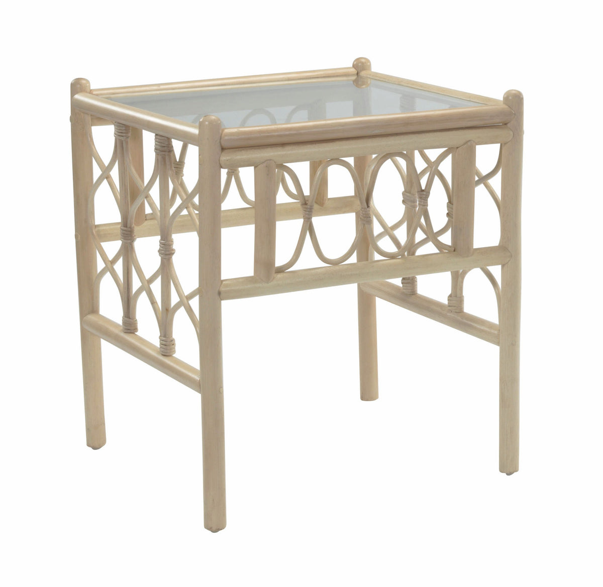 Morley Handcrafted Rattan Lamp Table with Glass Top