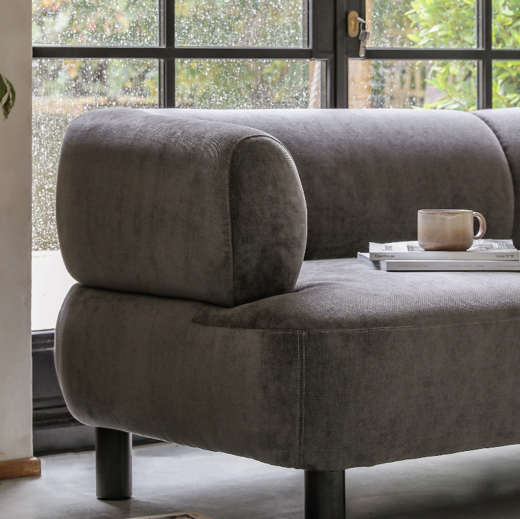 Avalon Upholstered Rounded Sofa in Dark Grey