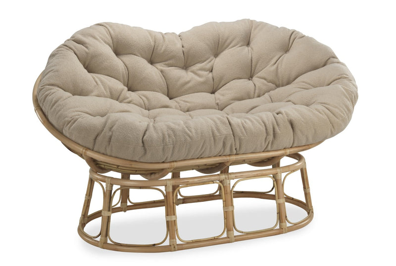 natural papasan sofa with boucle latte cushion