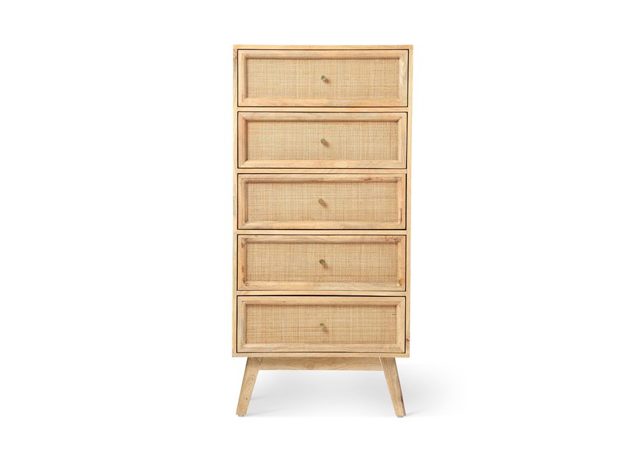 Rattan Mango wood natural 5 door drawers