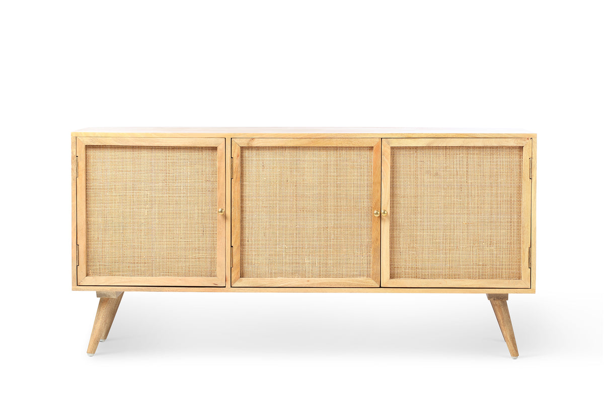 Manhattan Large 3 Door Sideboard Rattan & Wood Cabinet in Natural