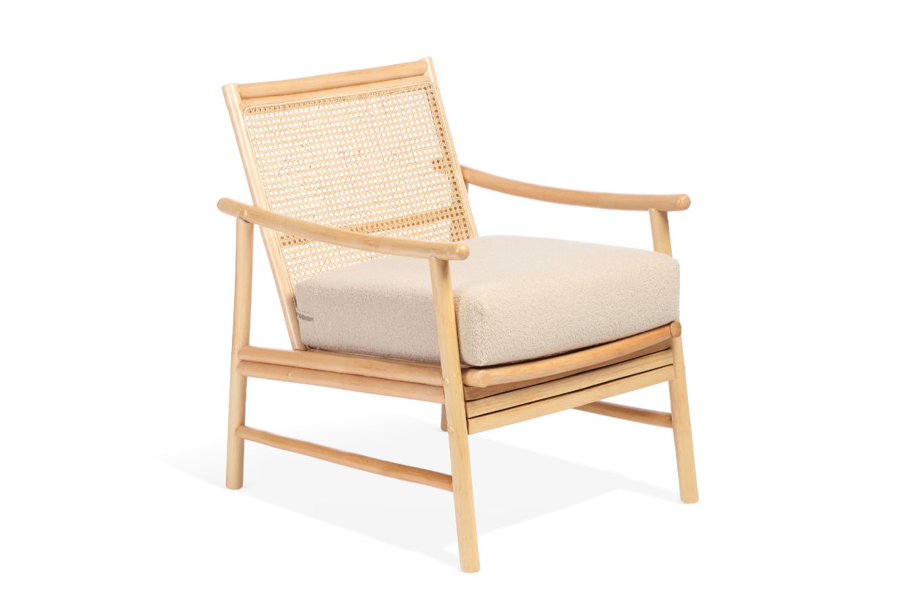 Borneo Natural Wicker Chair with Boucle Latte Cushion Desser