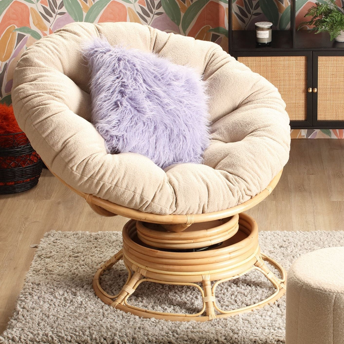Papasan Swivel Rocking Chair Latte Cushion