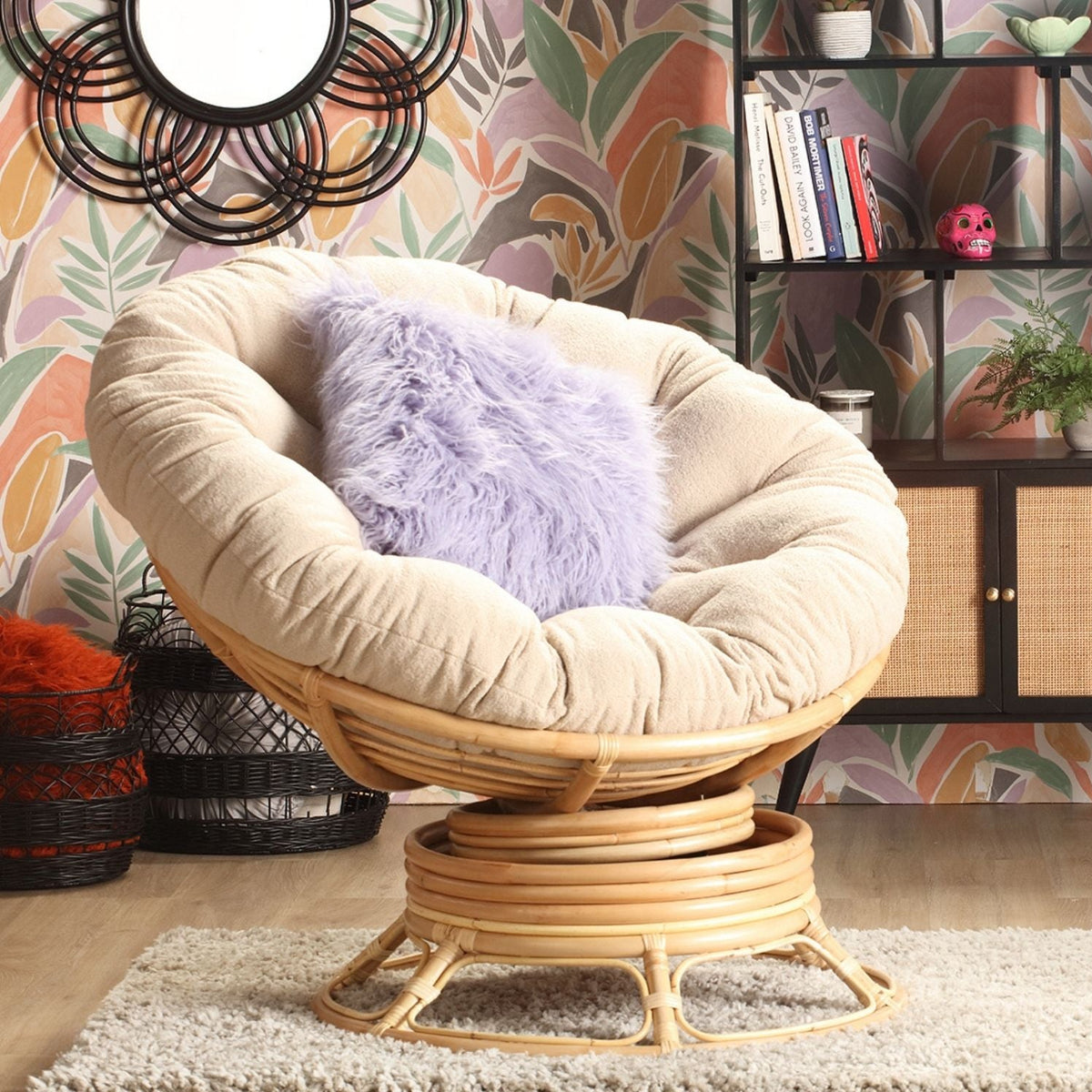 Papasan Swivel Rocking Chair Latte Cushion