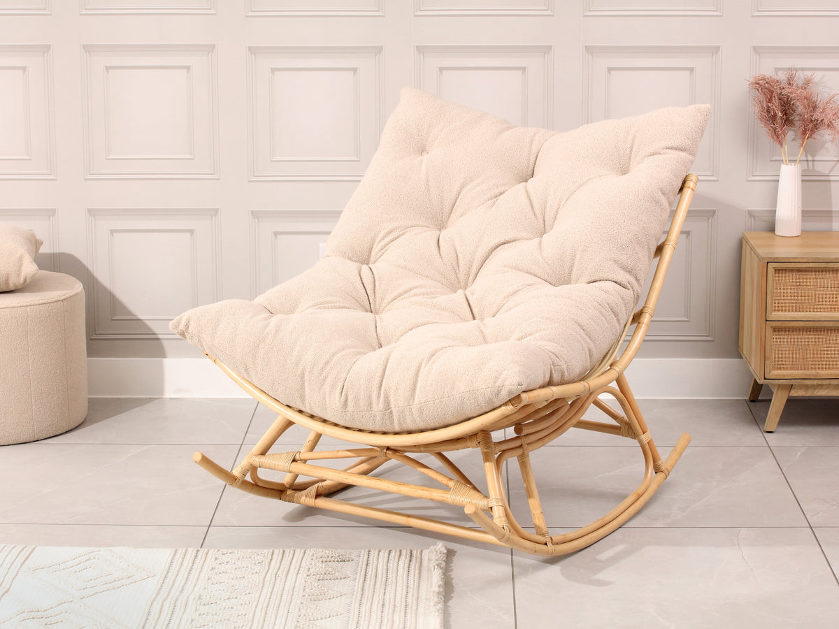 Natural Rattan Papasan Rocking Chair - Square Shape Cushion