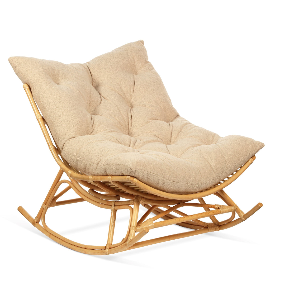 Natural Rattan Papasan Rocking Chair - Square Shape Latte Cushion