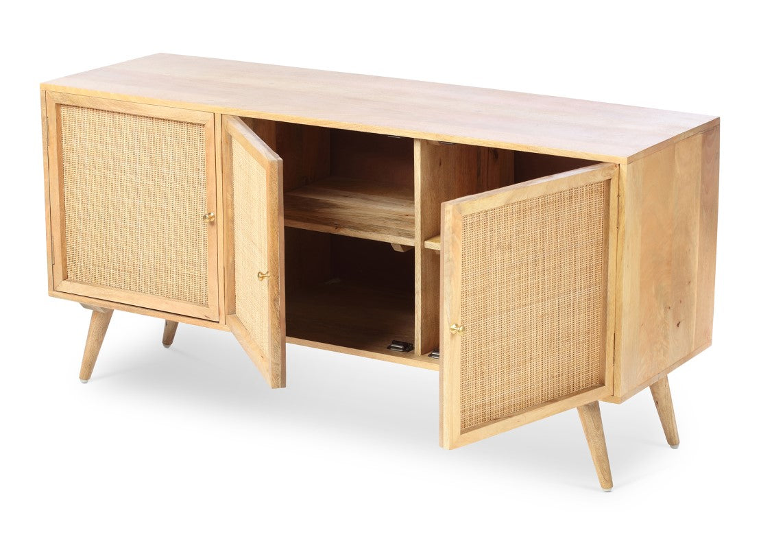 Manhattan Large 3 Door Sideboard Rattan & Wood Cabinet in Natural