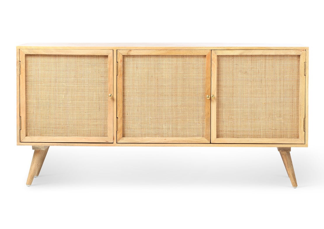 Manhattan Large 3 Door Sideboard Rattan & Wood Cabinet in Natural