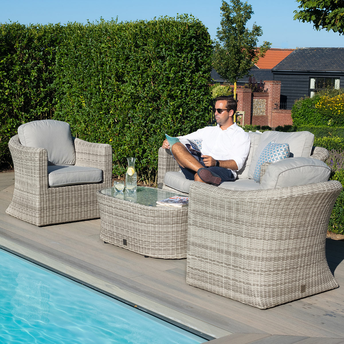 grasmere outdoor rattan 2 seater suite with oval coffee table