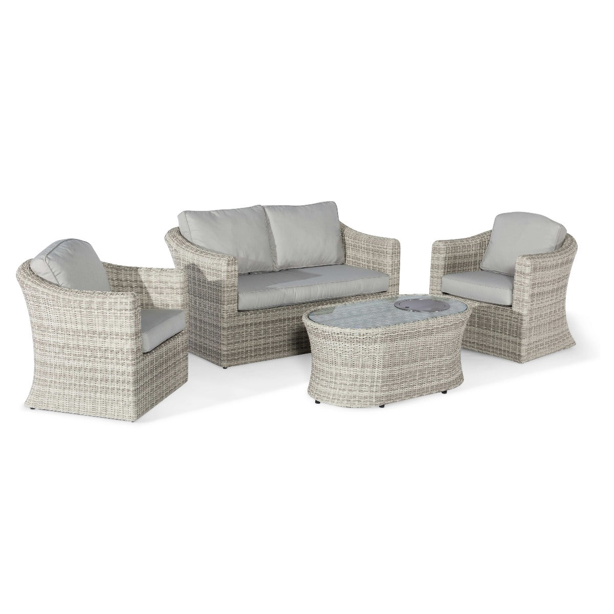 grasmere outdoor rattan 2 seater suite with oval fire pit coffee table