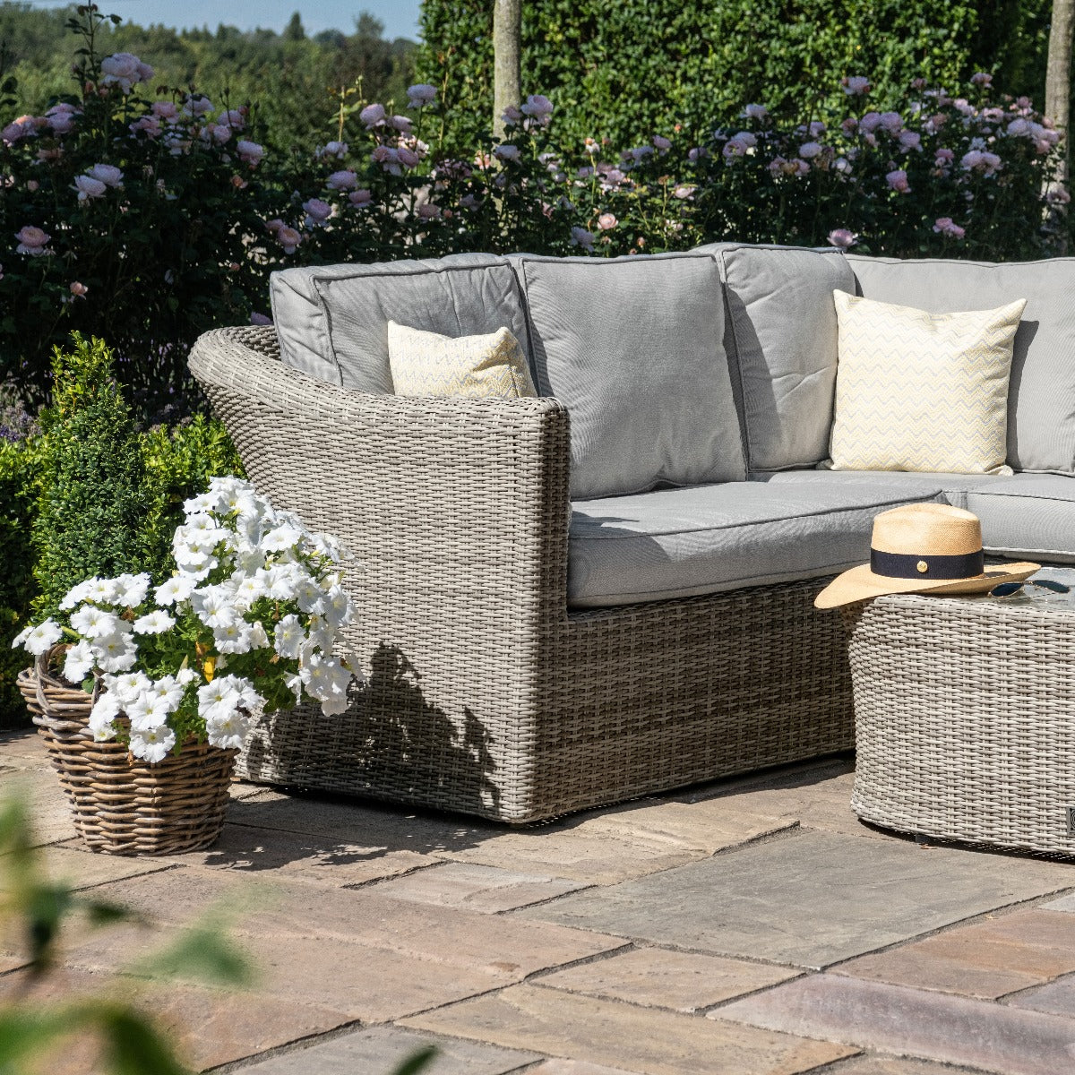 grasmere outdoor rattan small corner sofa with oval coffee table