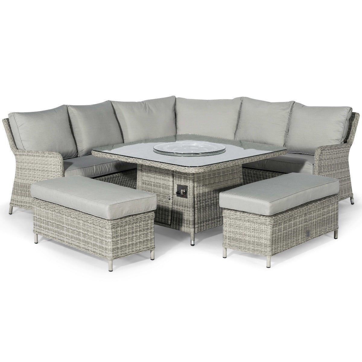 grasmere royal outdoor rattan corner sofa set with fire pit table & lazy susan