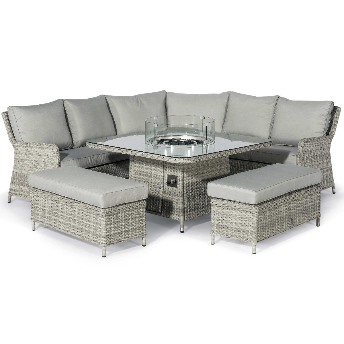 grasmere royal outdoor rattan corner sofa set with fire pit table & lazy susan