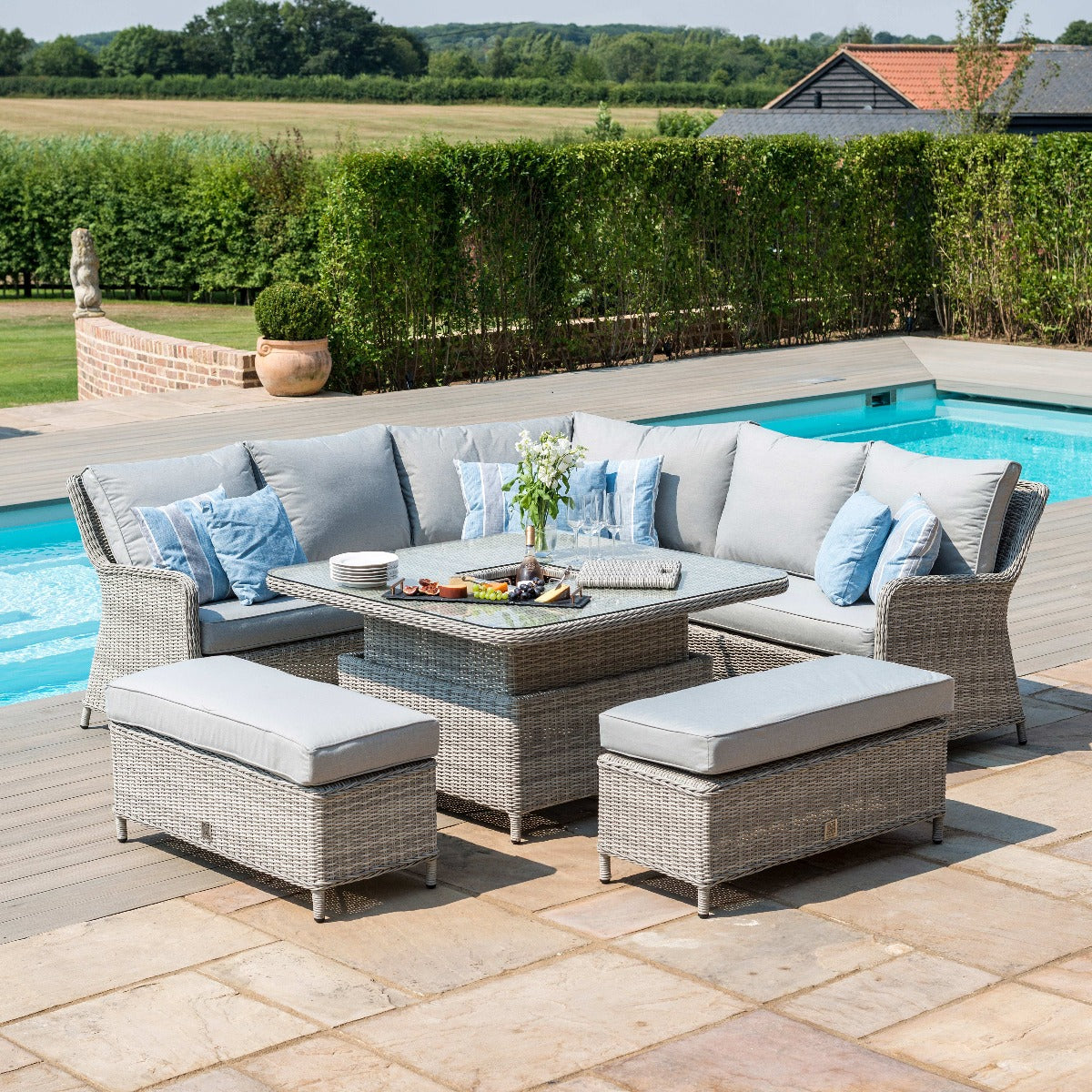 grasmere outdoor royal rattan corner sofa set with adjustable table