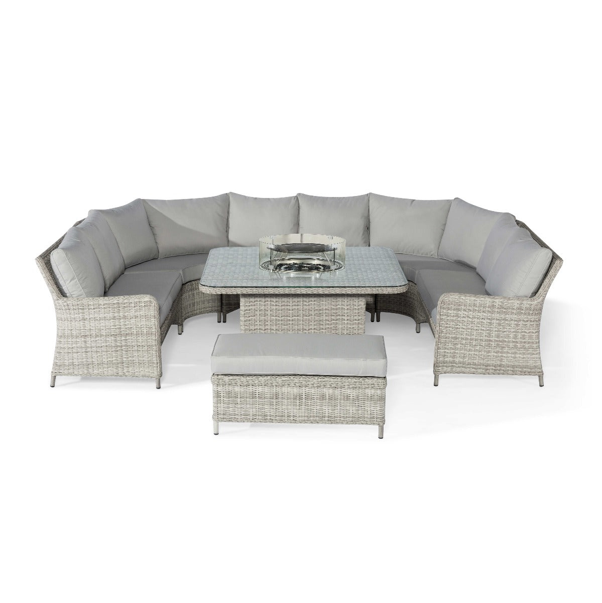 grasmere royal outdoor rattan u shaped sofa set with fire pit table