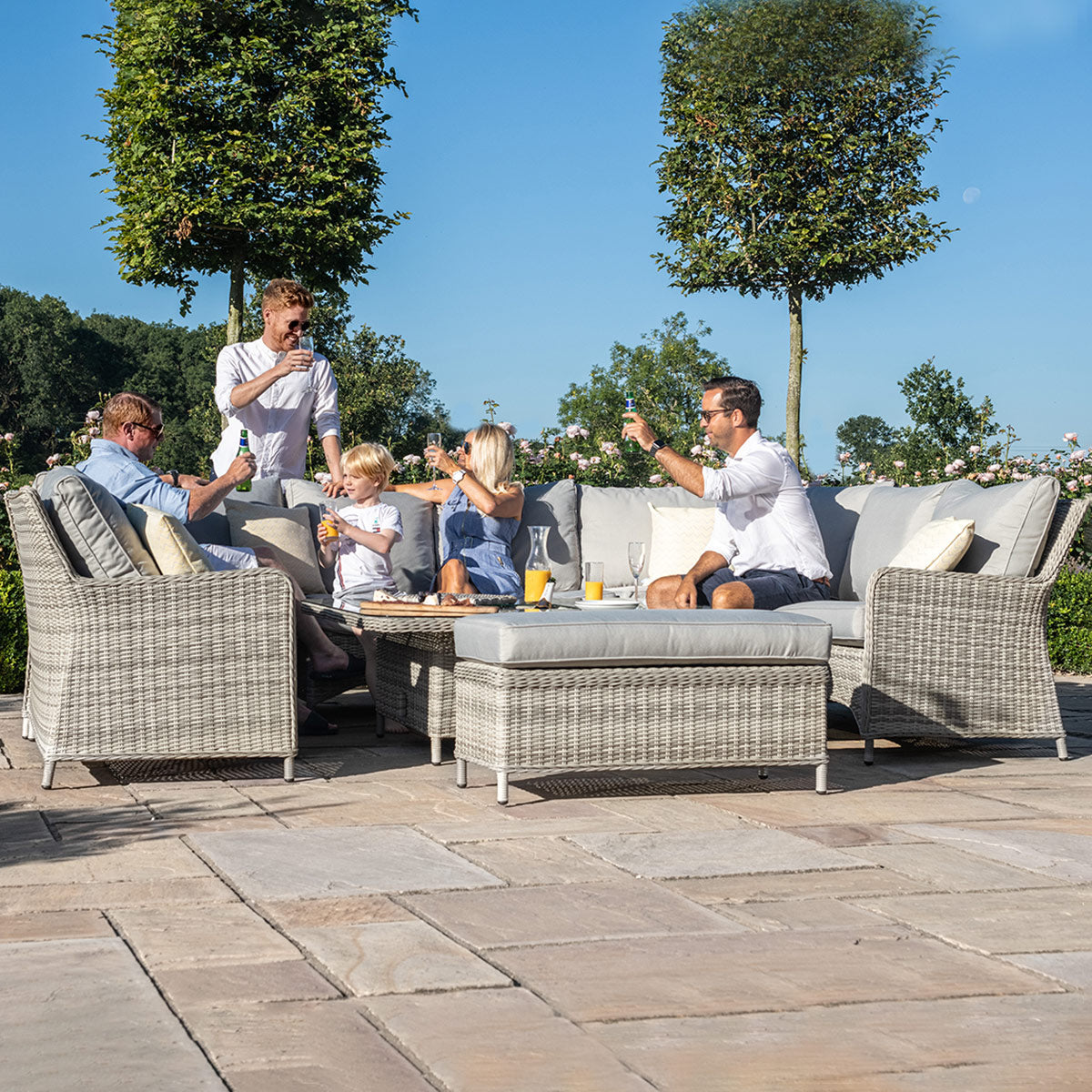 grasmere royal outdoor rattan u shaped sofa set with adjustable table