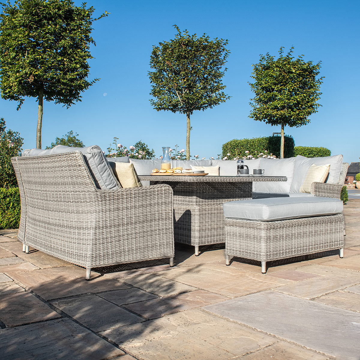 grasmere royal outdoor rattan u shaped sofa set with adjustable table