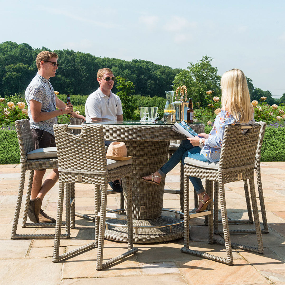 grasmere outdoor rattan 6 seat bar set with round table & ice bucket