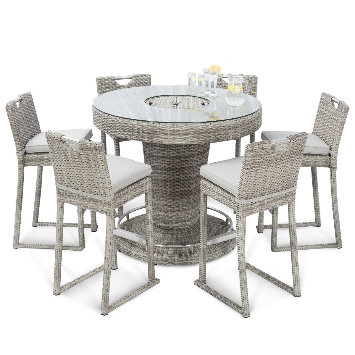 grasmere outdoor rattan 6 seat bar set with round table & ice bucket