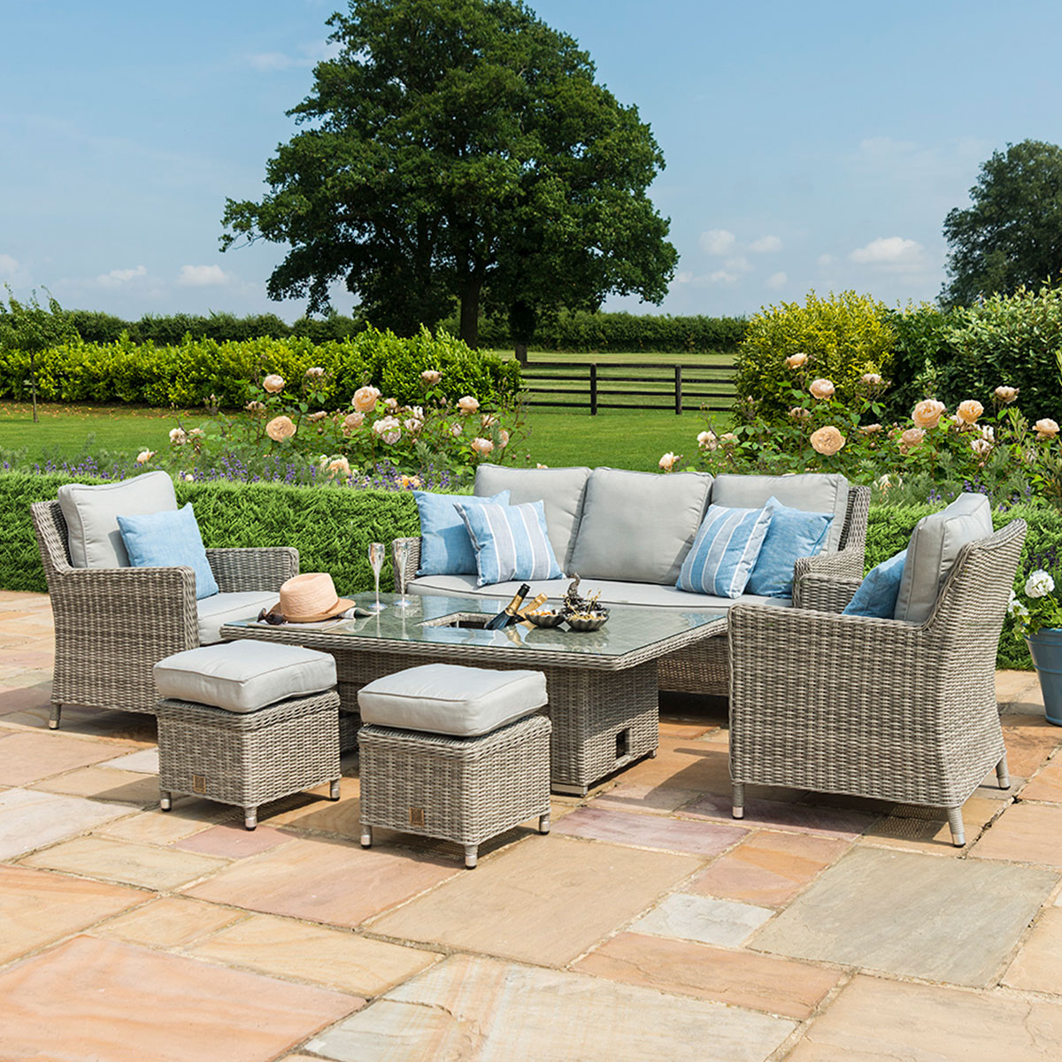 grasmere outdoor rattan 3 seater dining/lounge set with adjustable table & ice bucket