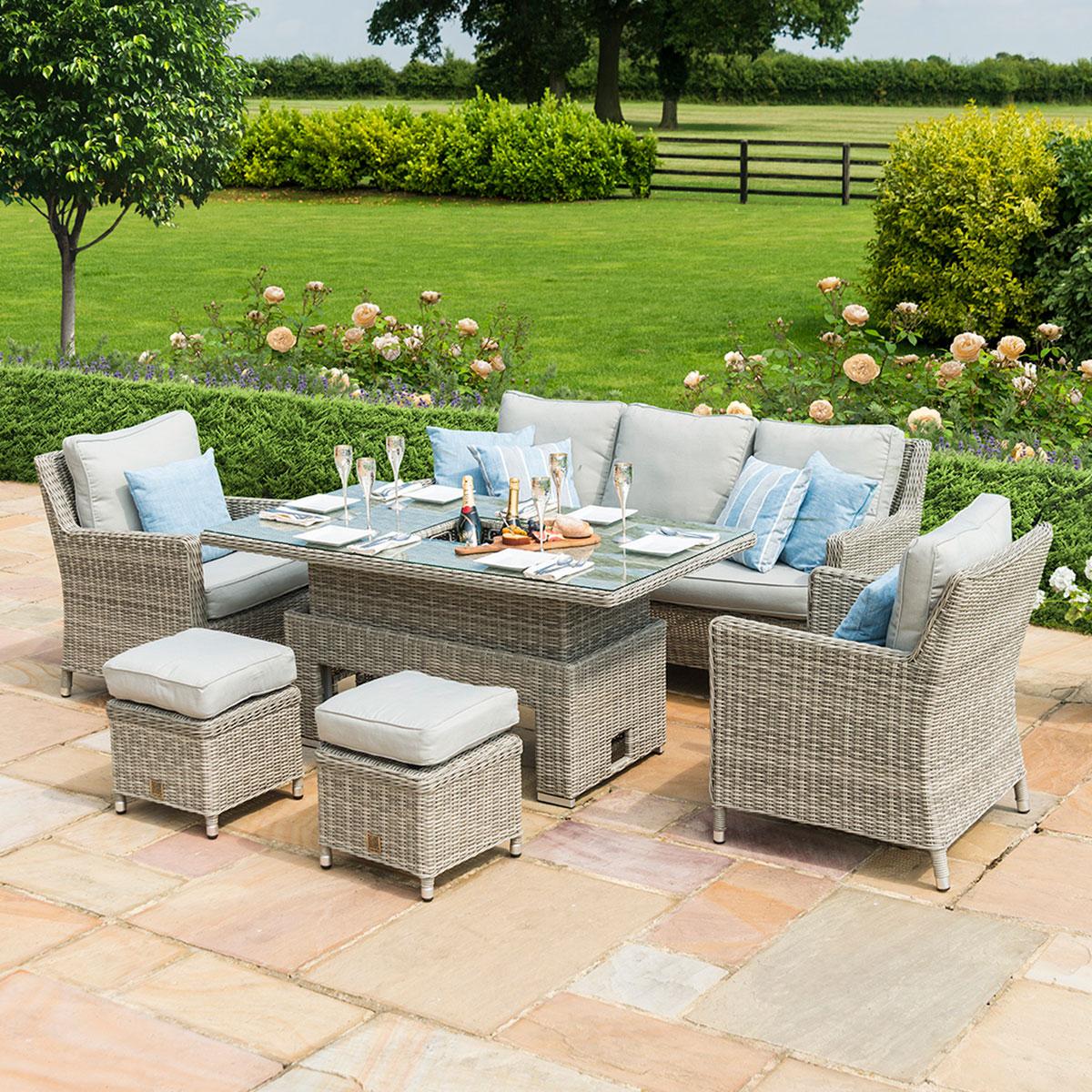 grasmere outdoor rattan 3 seater dining/lounge set with adjustable table & ice bucket