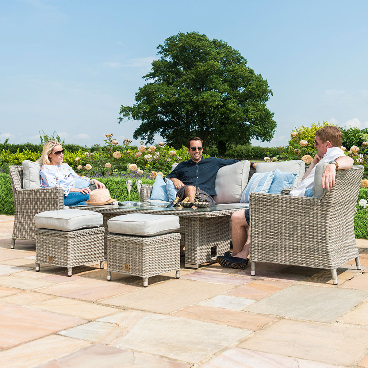 grasmere outdoor rattan 3 seater dining/lounge set with adjustable table & ice bucket