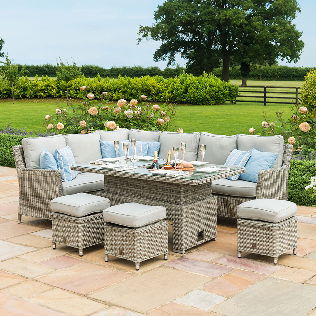 grasmere outdoor rattan corner sofa with adjustable table & ice bucket