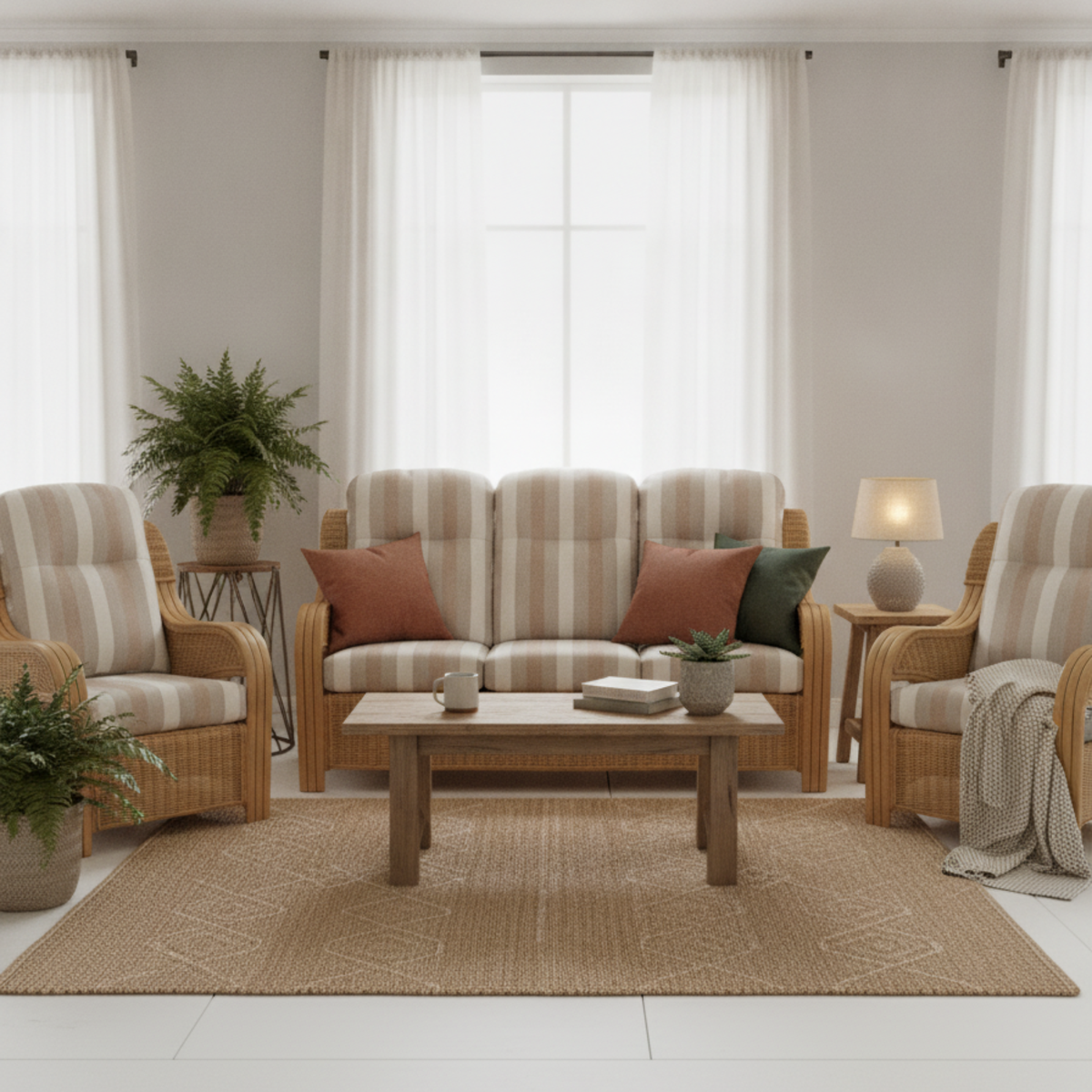 Opera Light Oak 3 Seater 3pc Suite in Duke Beige Stripe