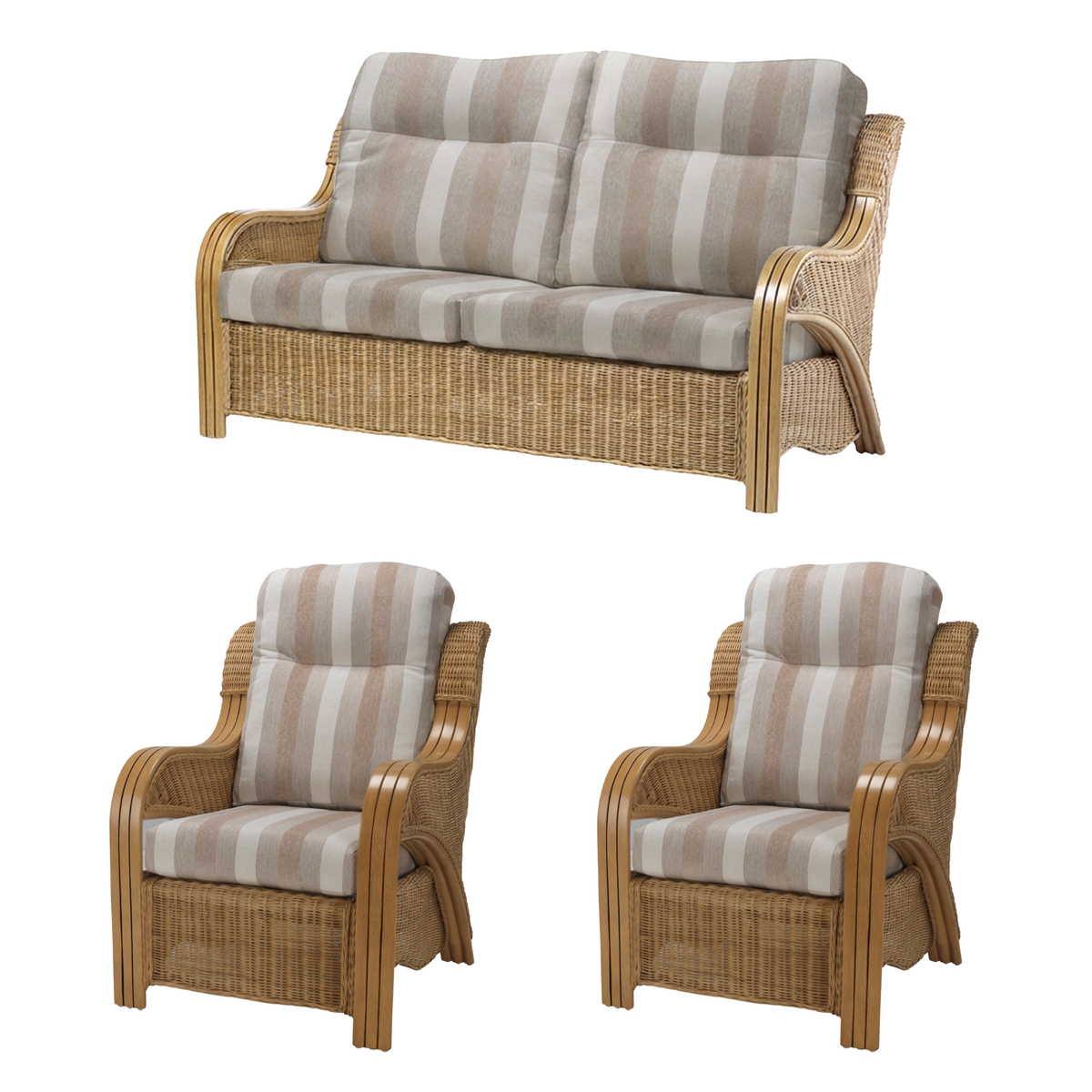 Opera Light Oak 3 Seater 3pc Suite in Duke Beige Stripe