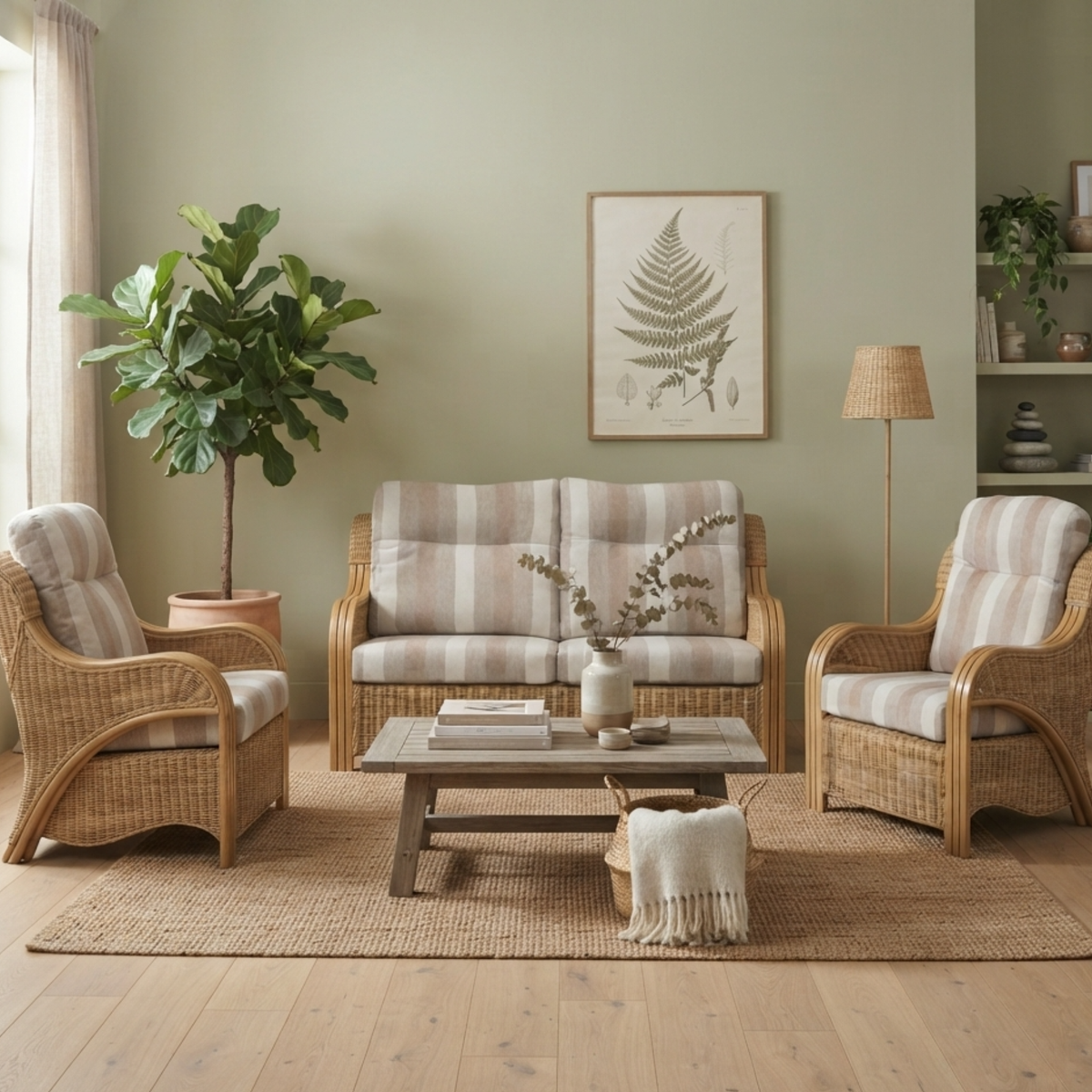 Opera Light Oak 3 Seater 3pc Suite in Duke Beige Stripe