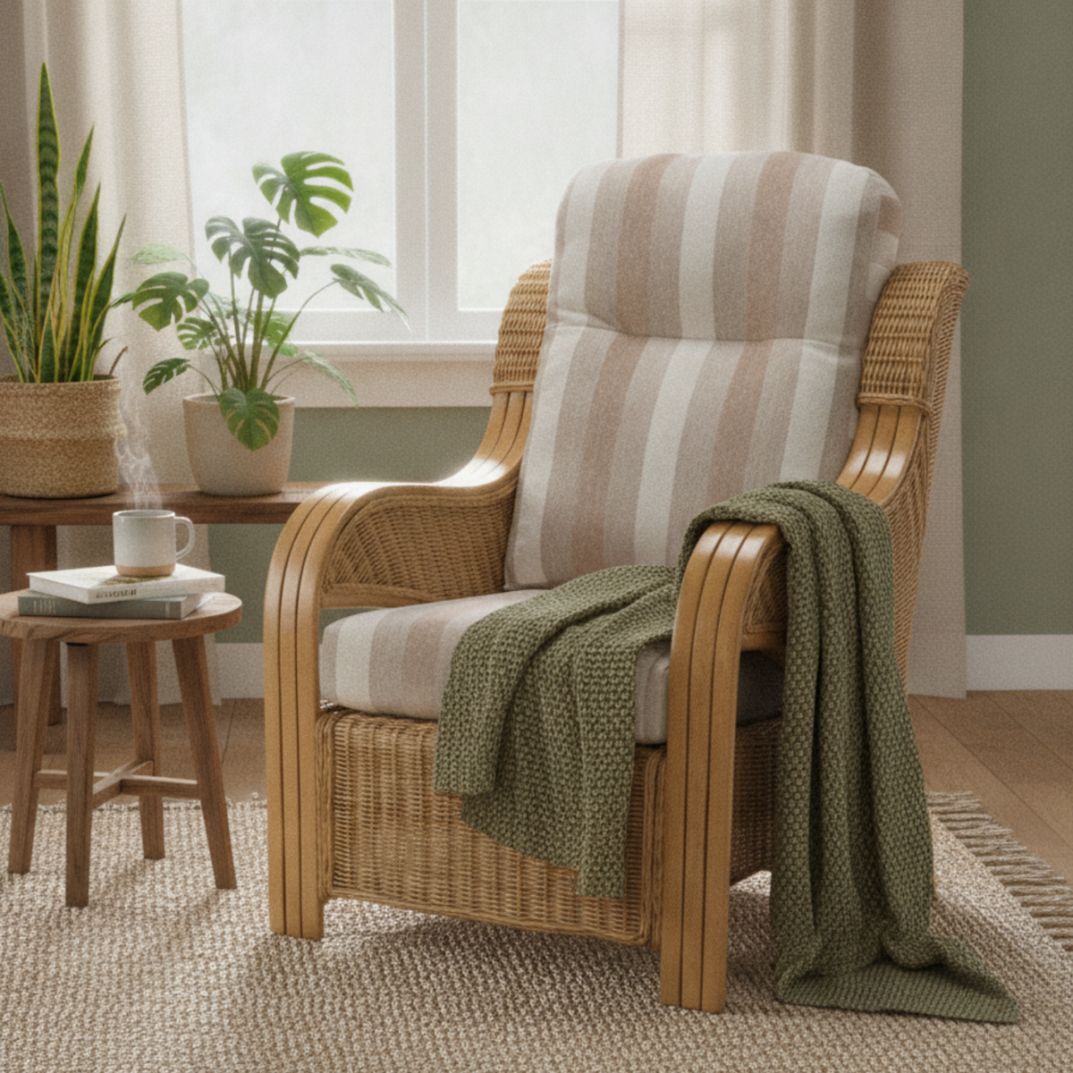 Opera Light Oak Cane Armchair in Duke Beige Stripe