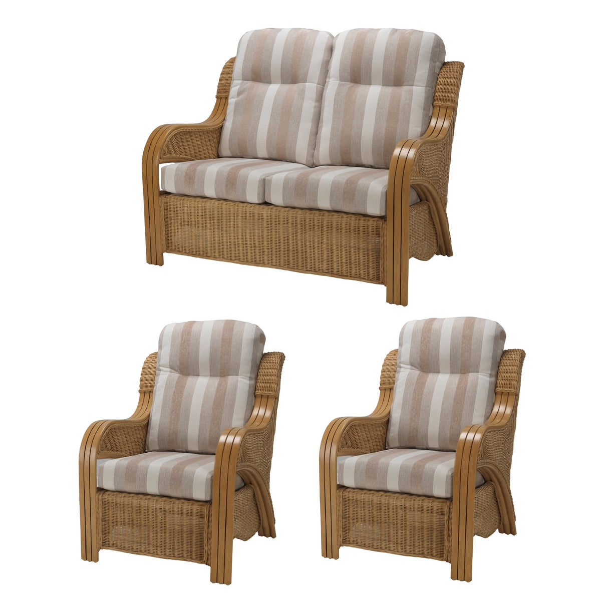 Opera Light Oak 2 Seater 3pc Suite in Duke Beige Stripe