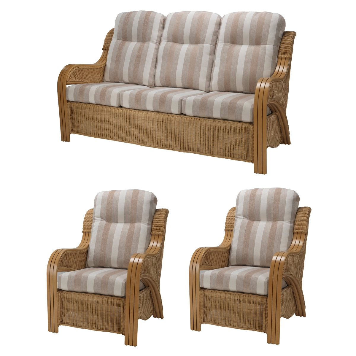 Opera Light Oak 3 Seater 3pc Suite in Duke Beige Stripe