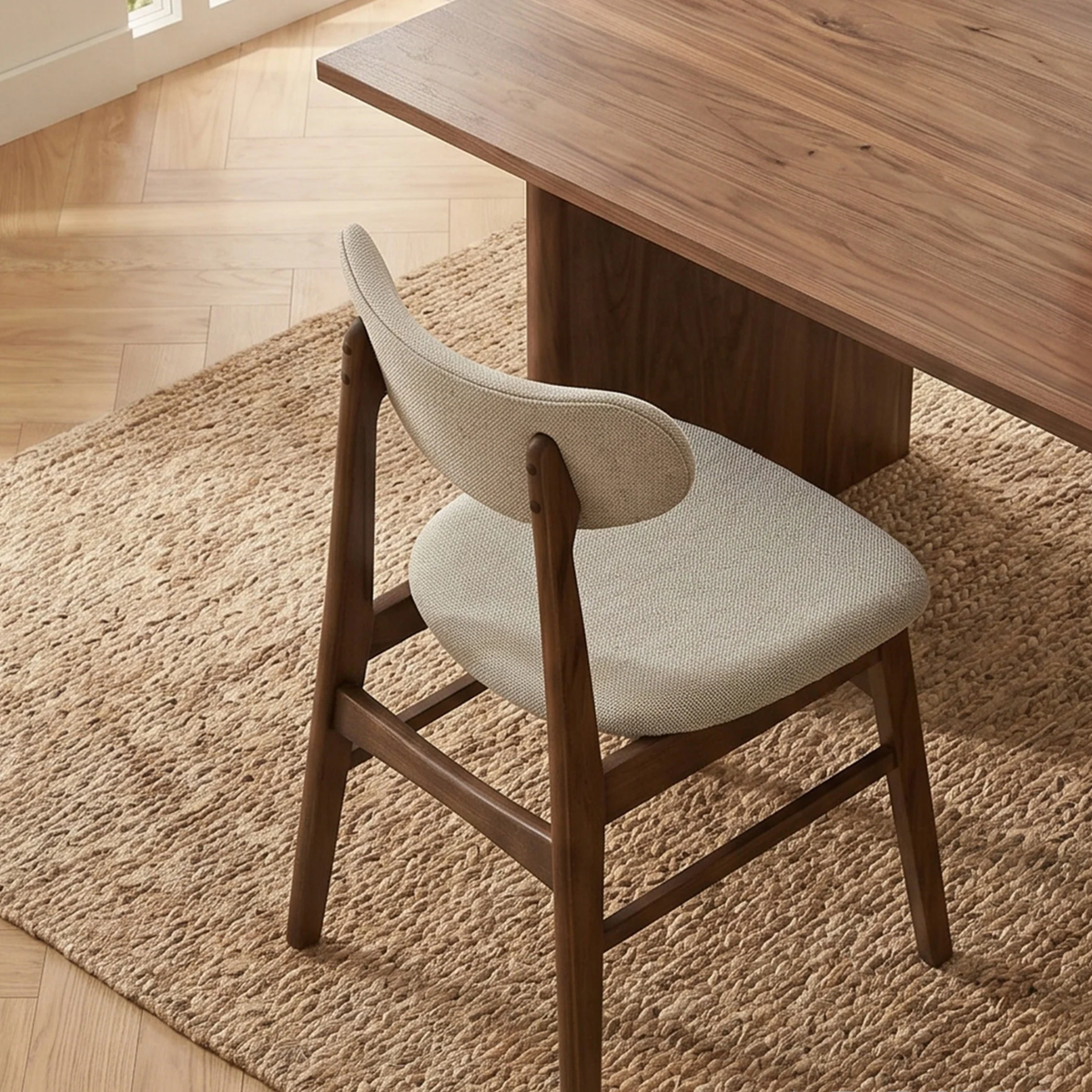Orlando Walnut Upholstered Back Set of 2 Dining Chairs in Oatmeal Boucle