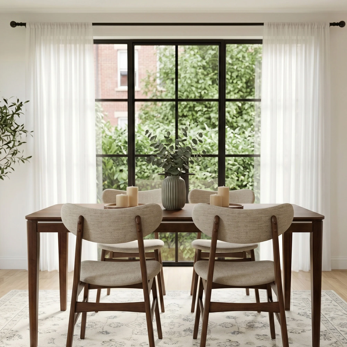 Orlando Walnut Upholstered Back Set of 2 Dining Chairs in Oatmeal Boucle