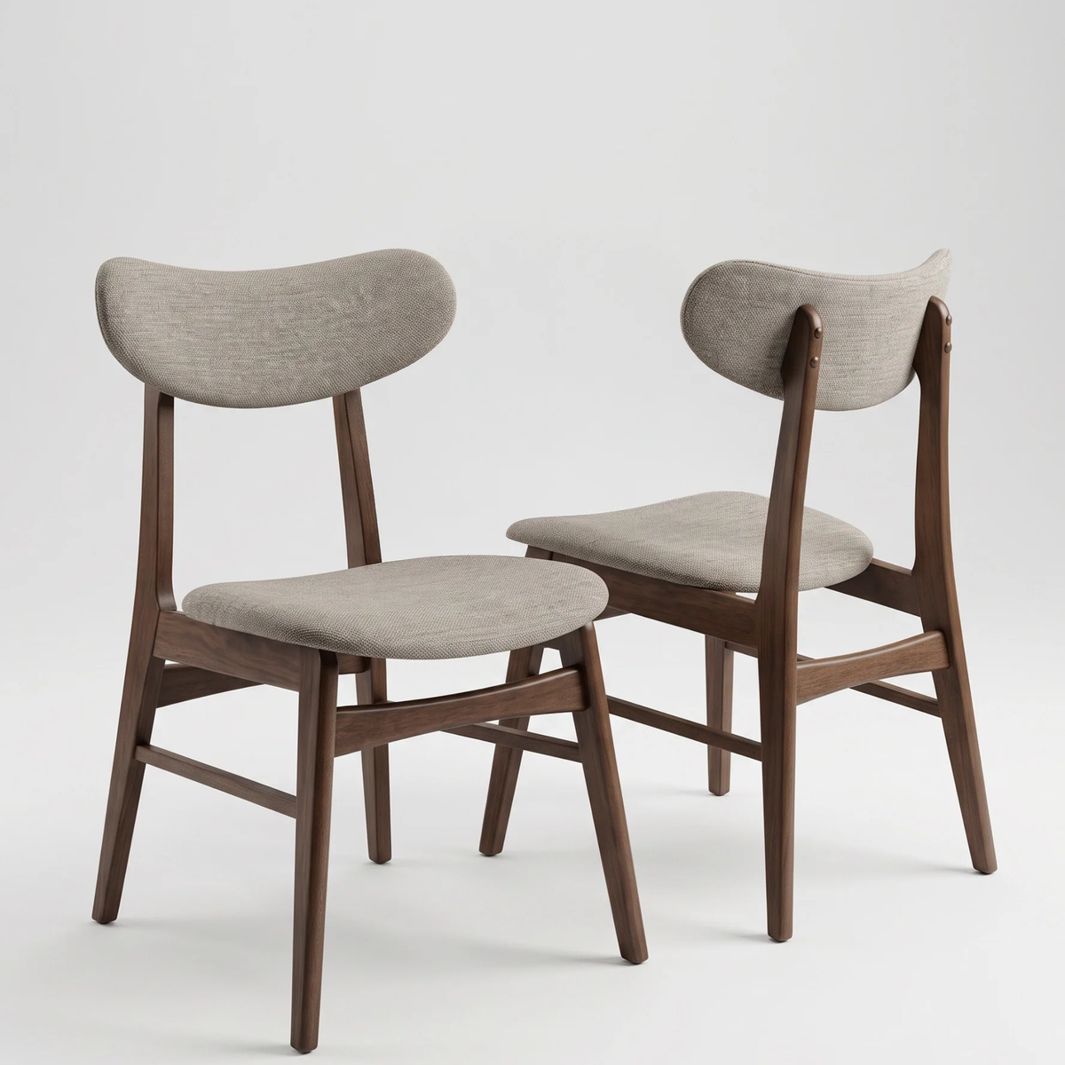 Orlando Walnut Upholstered Back Set of 2 Dining Chairs in Oatmeal Boucle