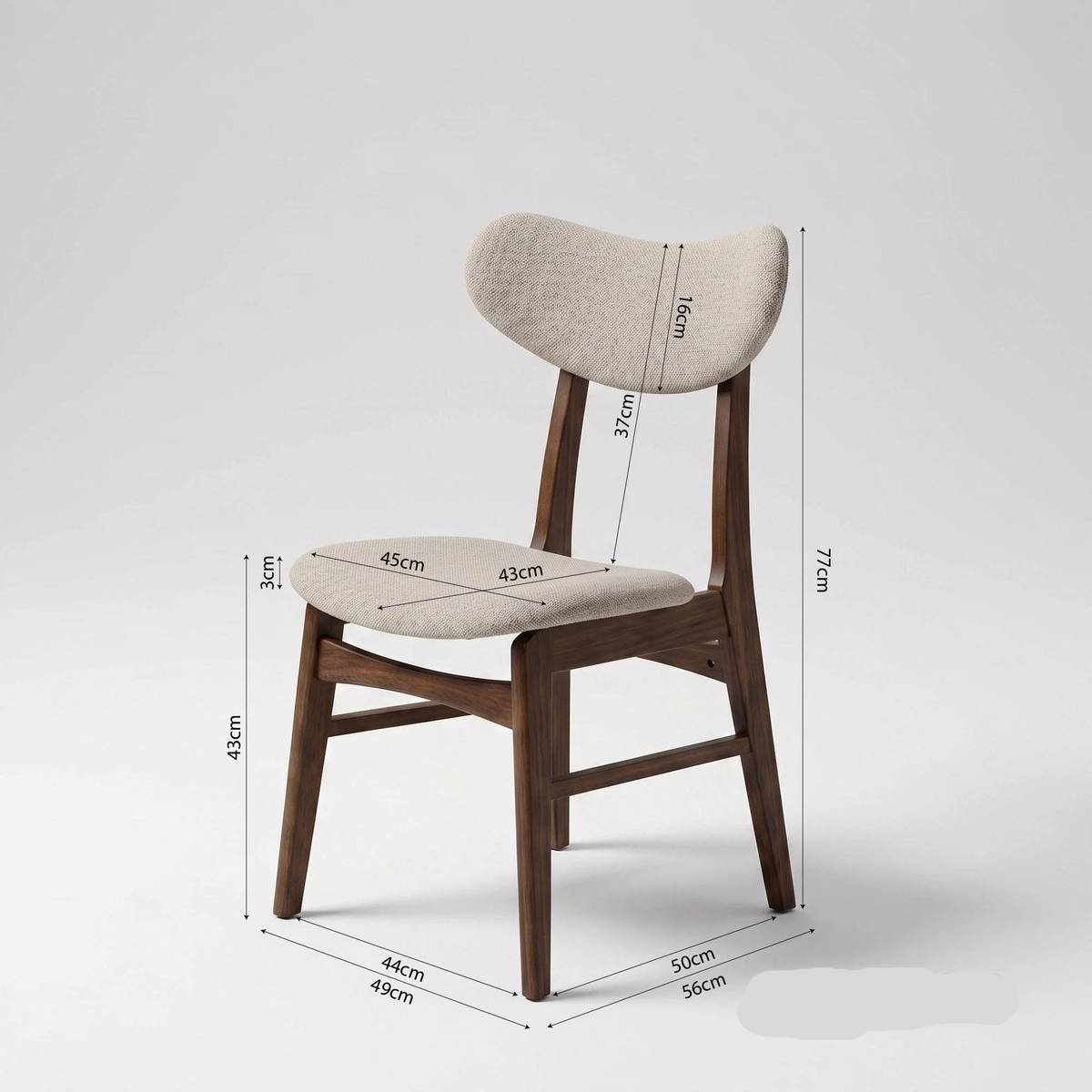 Orlando Walnut Upholstered Back Set of 2 Dining Chairs in Oatmeal Boucle